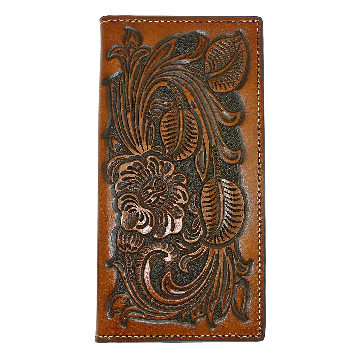 Nocona Western Mens Wallet Checkbook Cover PRO Rodeo Leaf Heavy Tooled Leather