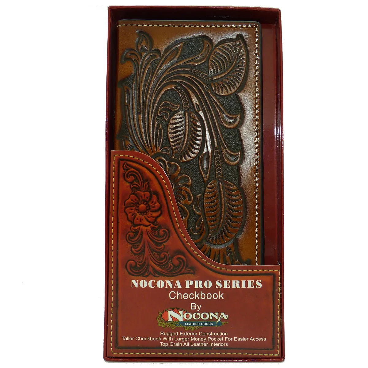 Nocona Western Mens Wallet Checkbook Cover PRO Rodeo Leaf Heavy Tooled Leather