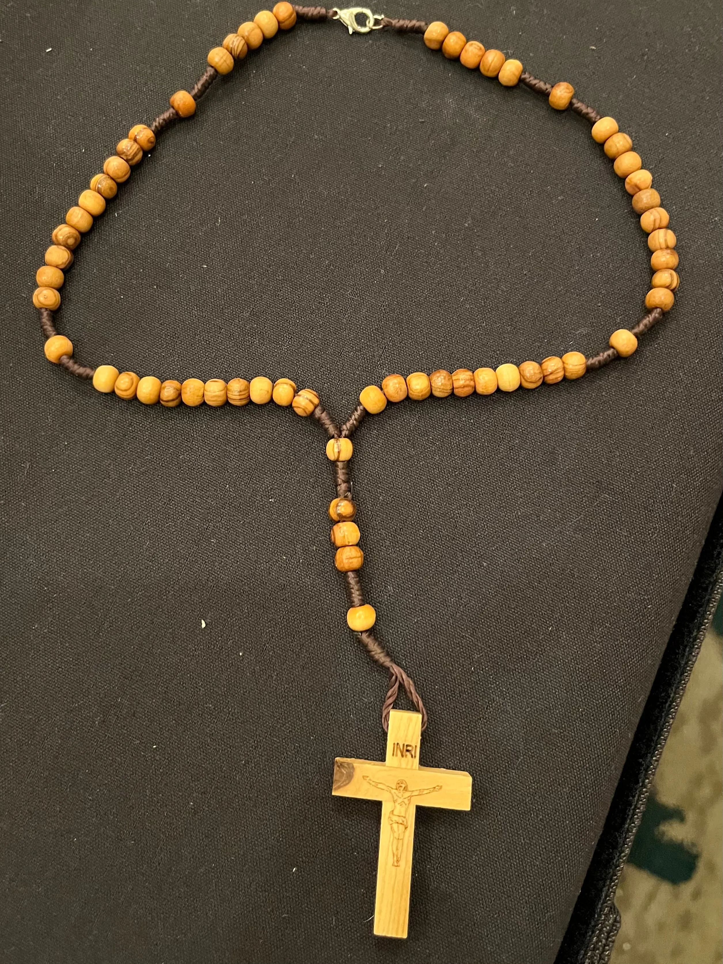 Olive Wood Rosary with wood cross, bead center