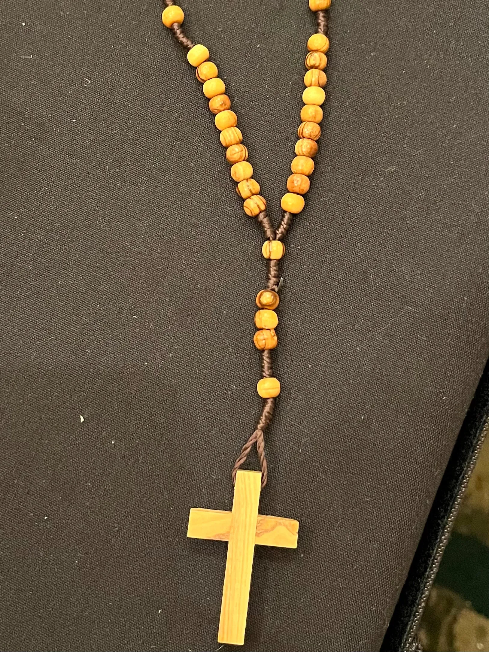 Olive Wood Rosary with wood cross, bead center