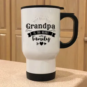 Personalized Metal Coffee and Tea Travel Mug Grandpa Is The Heart Of The Family