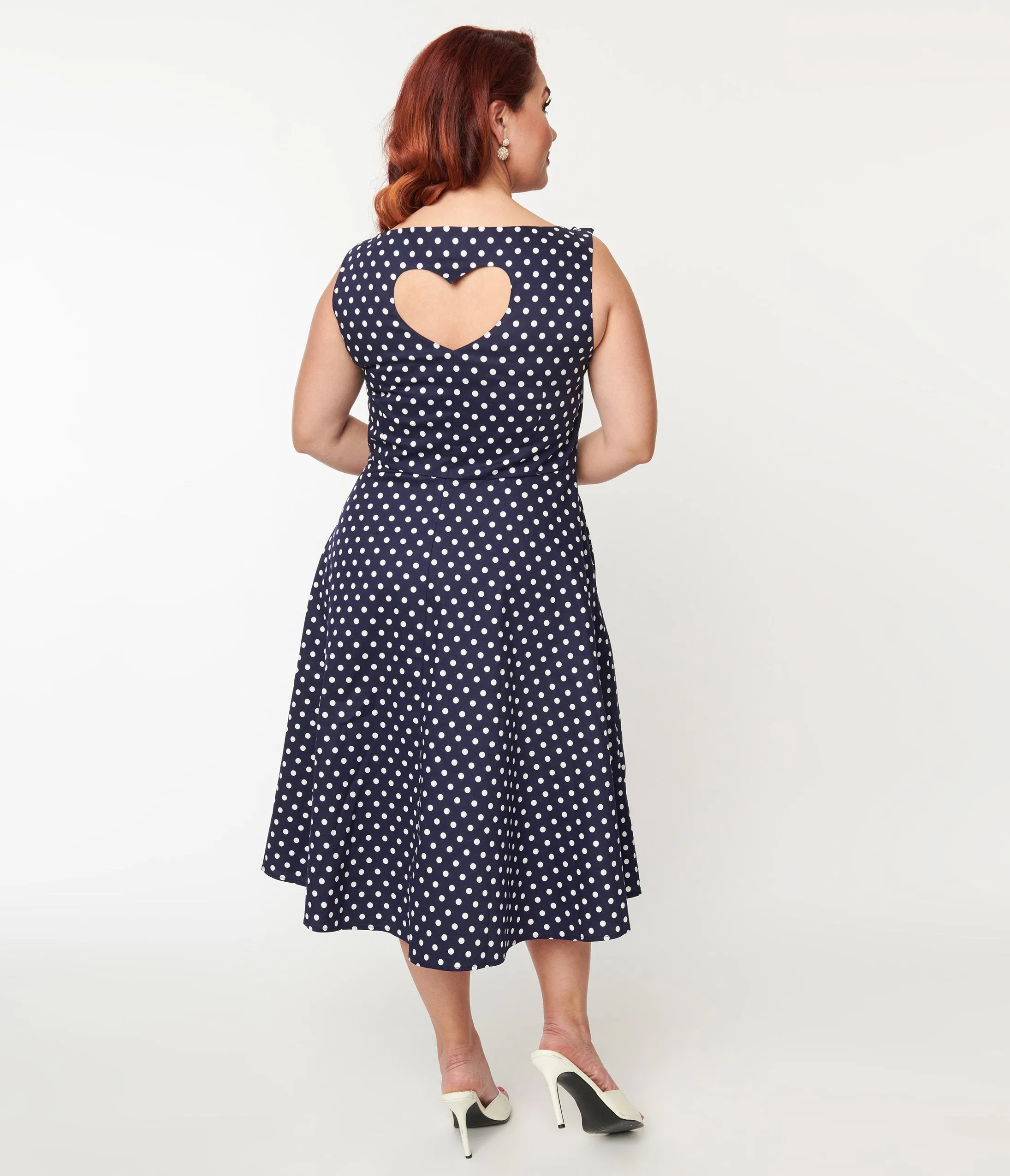 Plus Size Navy & White Polka Dot Swing Dress