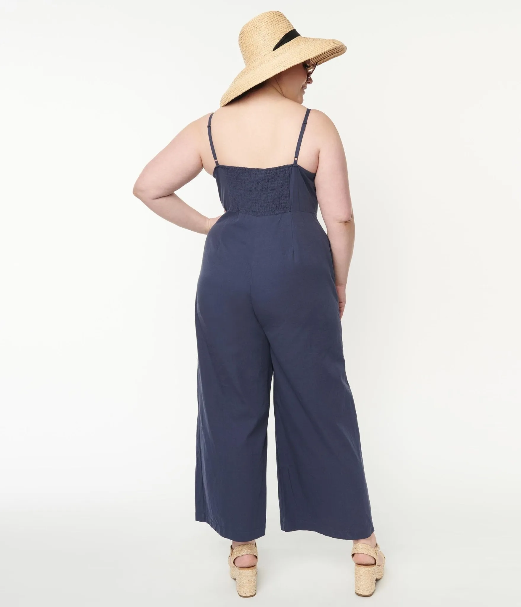 Plus Size Navy Blue V-Neck Jumpsuit