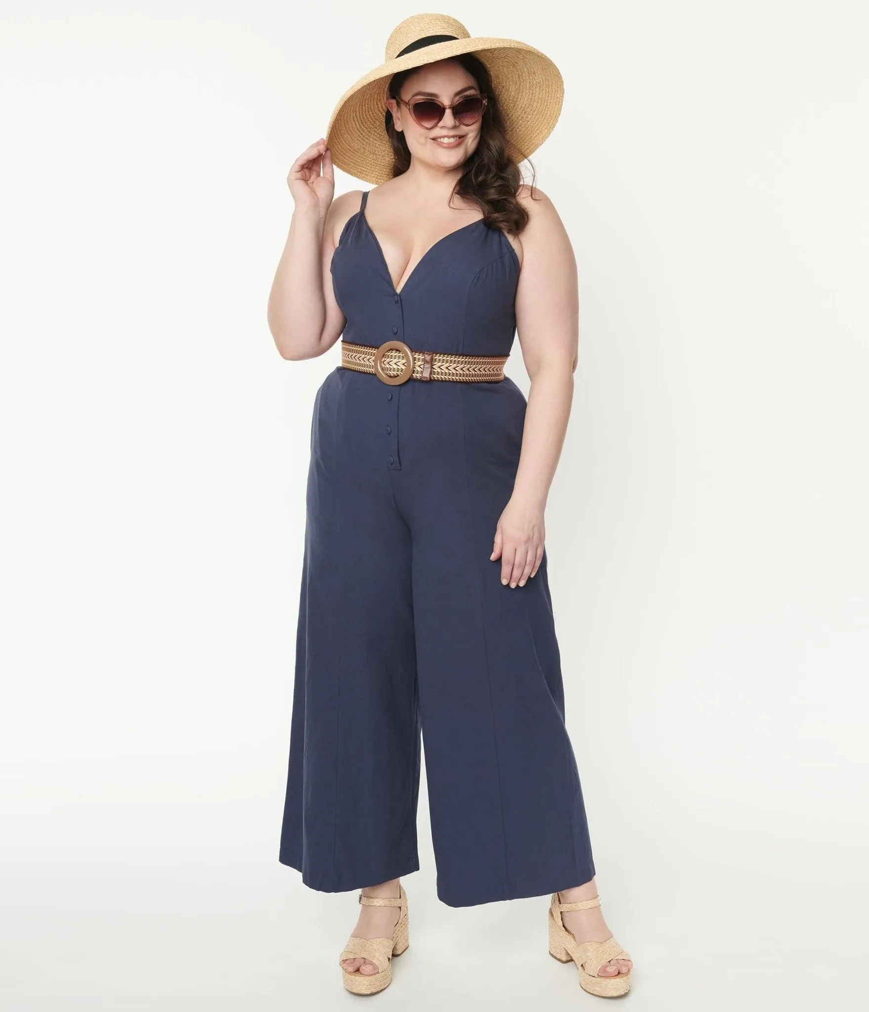 Plus Size Navy Blue V-Neck Jumpsuit