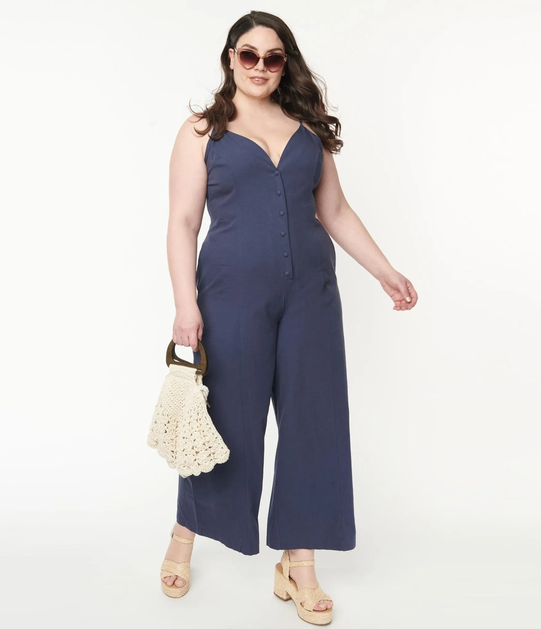 Plus Size Navy Blue V-Neck Jumpsuit