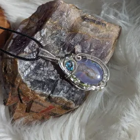 Purple Moss Agate Wire Wrapped Pendant with Blue Topaz and Peridot Accents ~ Includes Necklace Cord