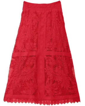 Red Toucan Guipure Midi Skirt