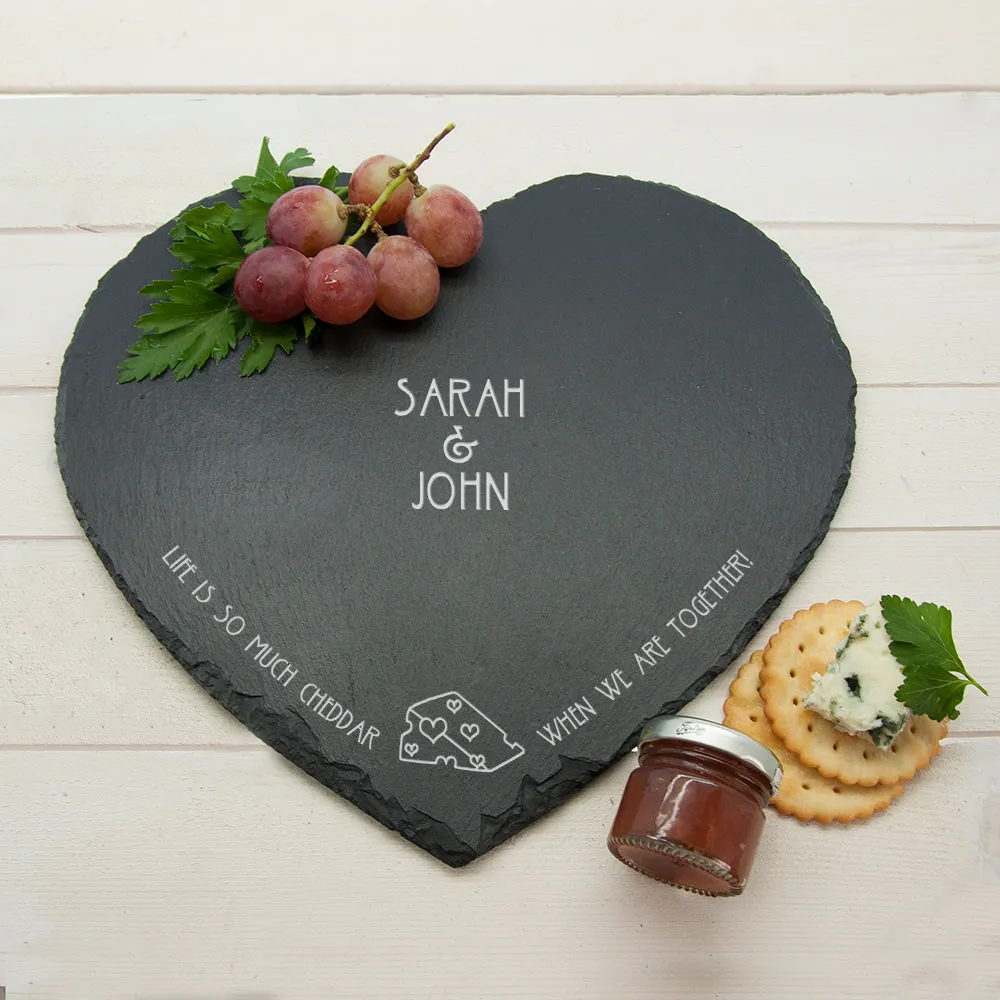 Romantic Pun Life is So Much Cheddar Heart Slate Cheese Board