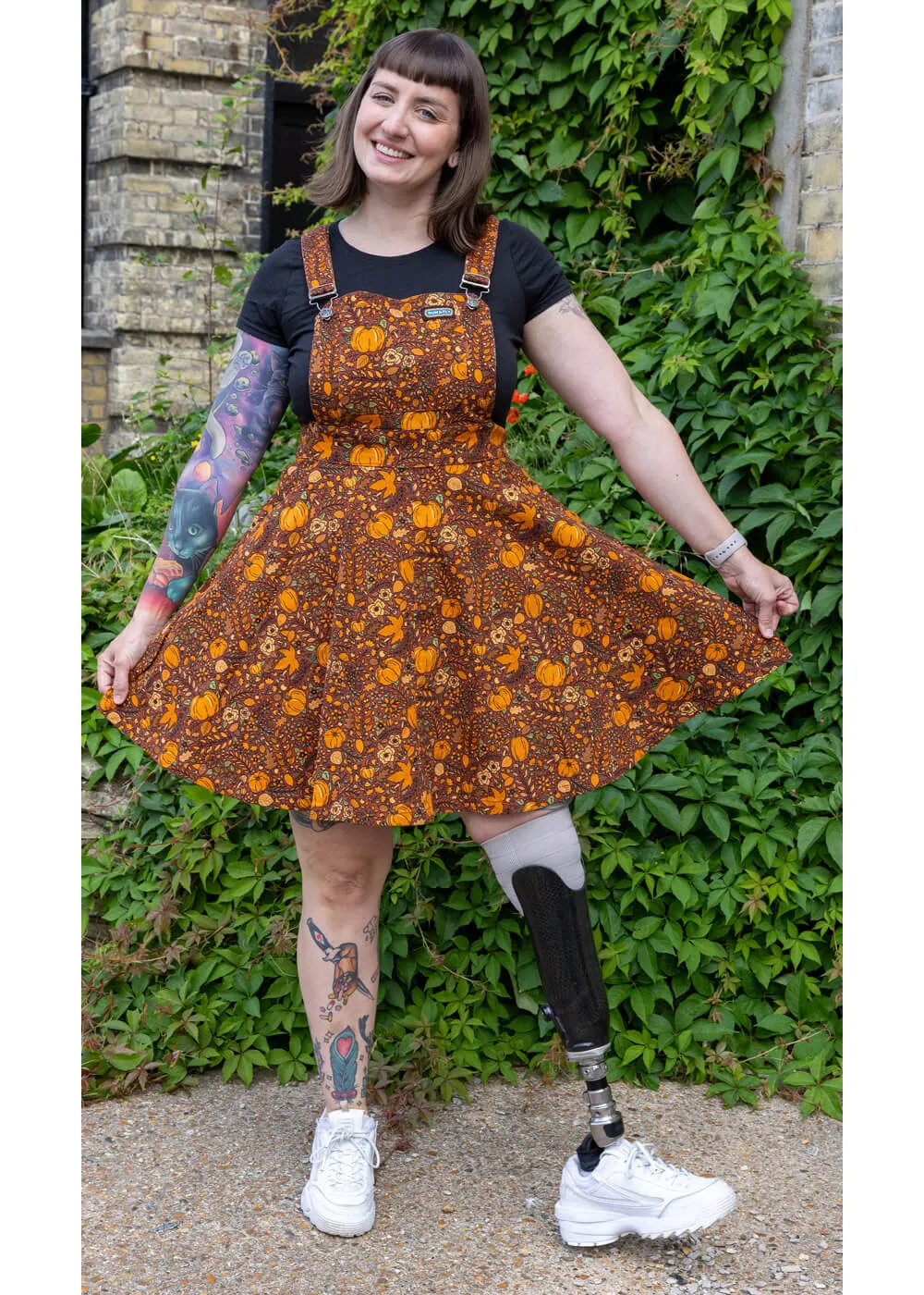 Run & Fly Autumn Pumpkin 70's Pinafore Swing Dress Brown