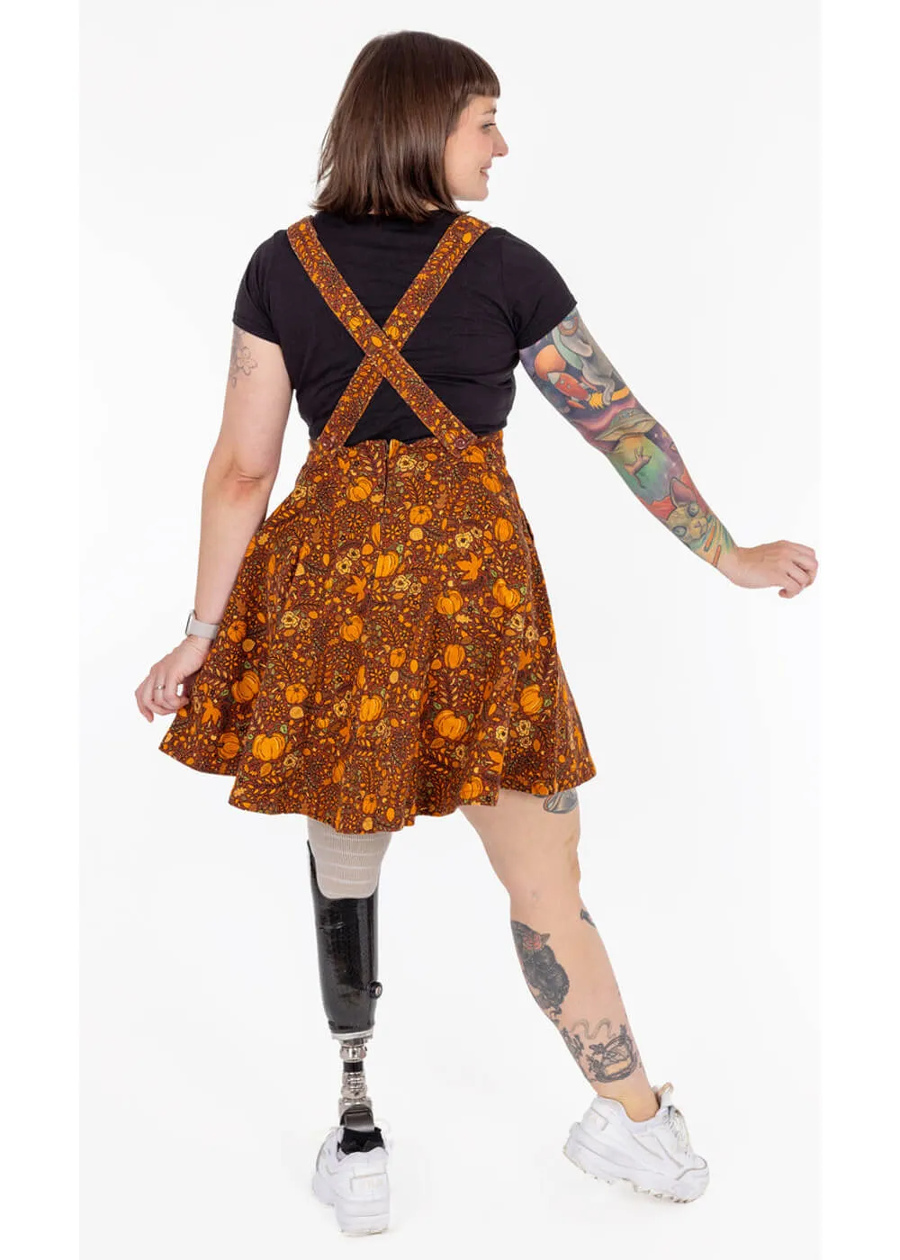 Run & Fly Autumn Pumpkin 70's Pinafore Swing Dress Brown