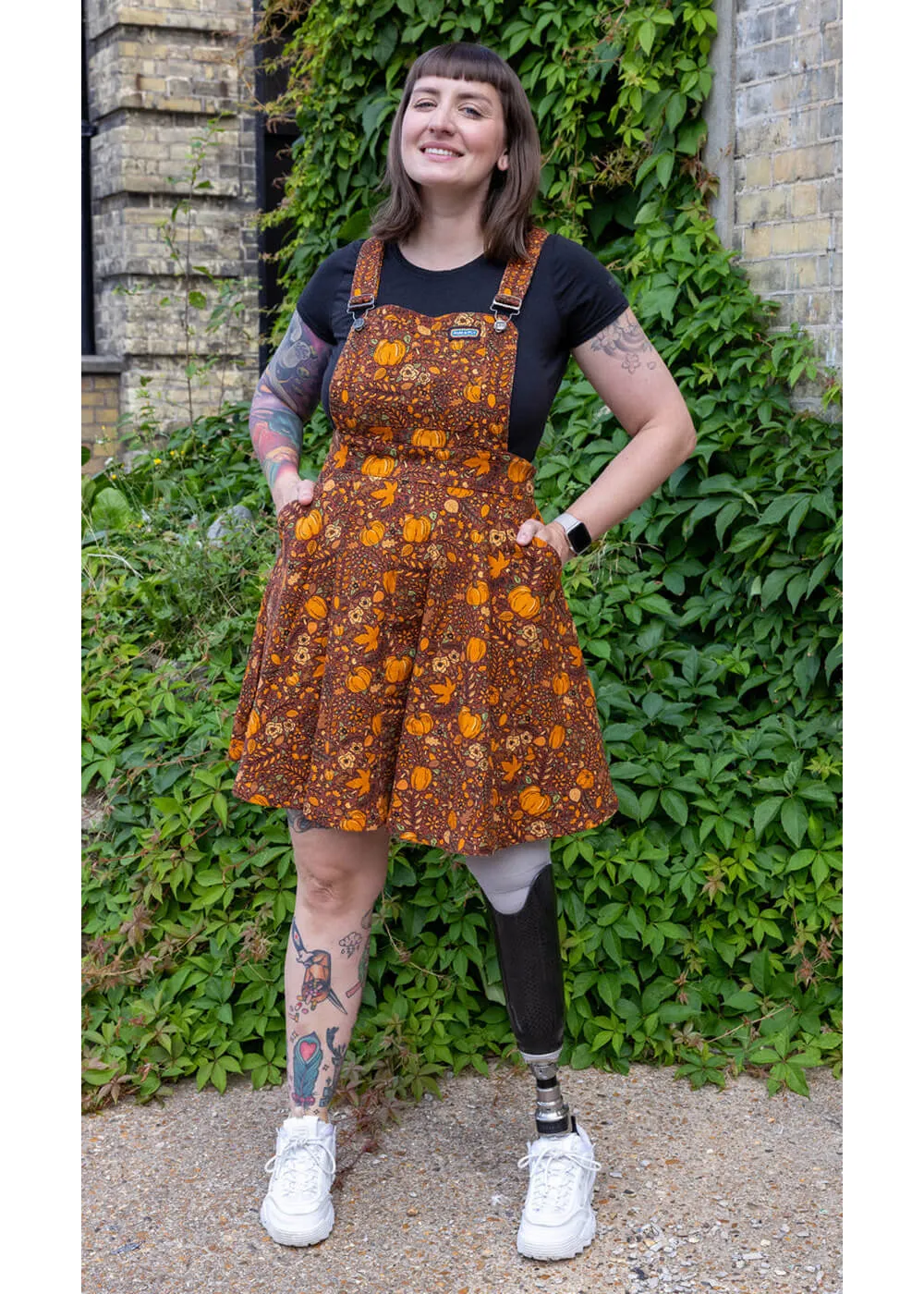 Run & Fly Autumn Pumpkin 70's Pinafore Swing Dress Brown