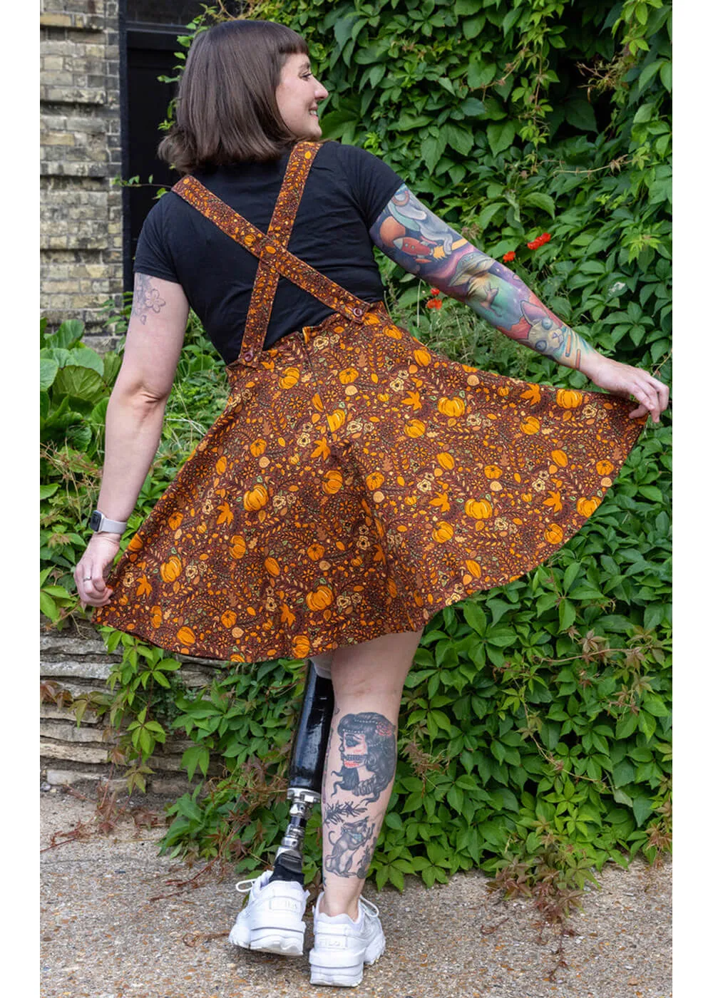 Run & Fly Autumn Pumpkin 70's Pinafore Swing Dress Brown