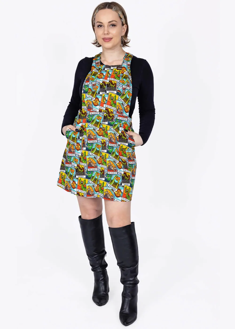 Run & Fly Tarot Dinosaurs Pinafore 70's Dress Multi