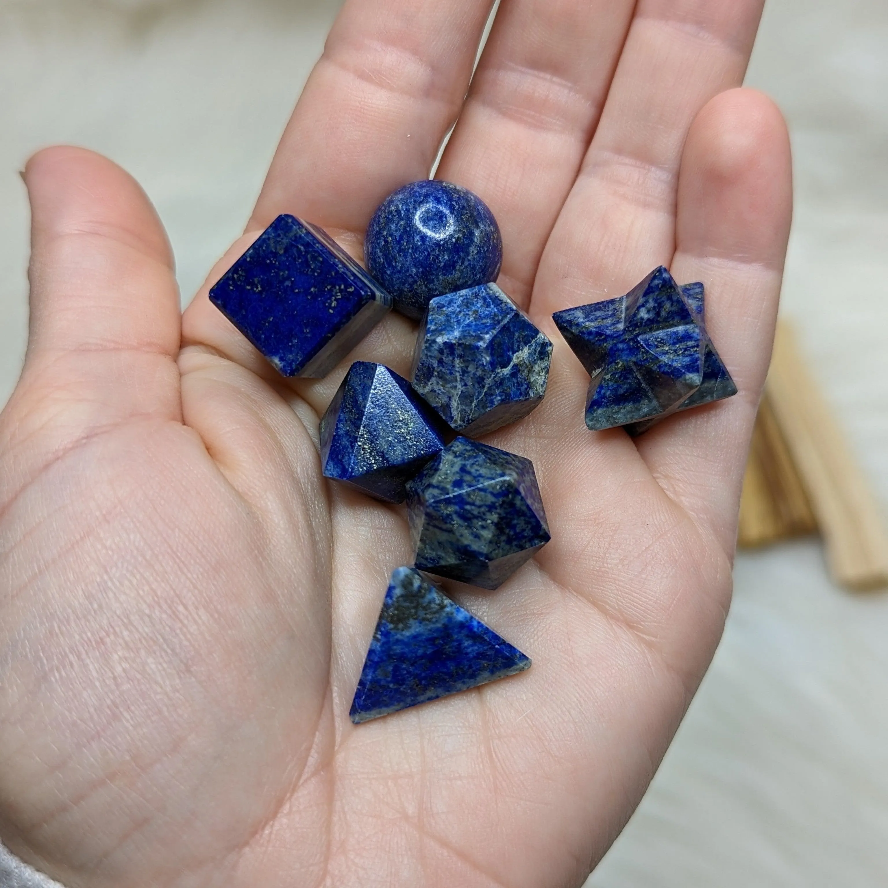 Sacred Geometry (Platonic solids) Blue Lapis Lazuli~  7 Shape Crystal Set