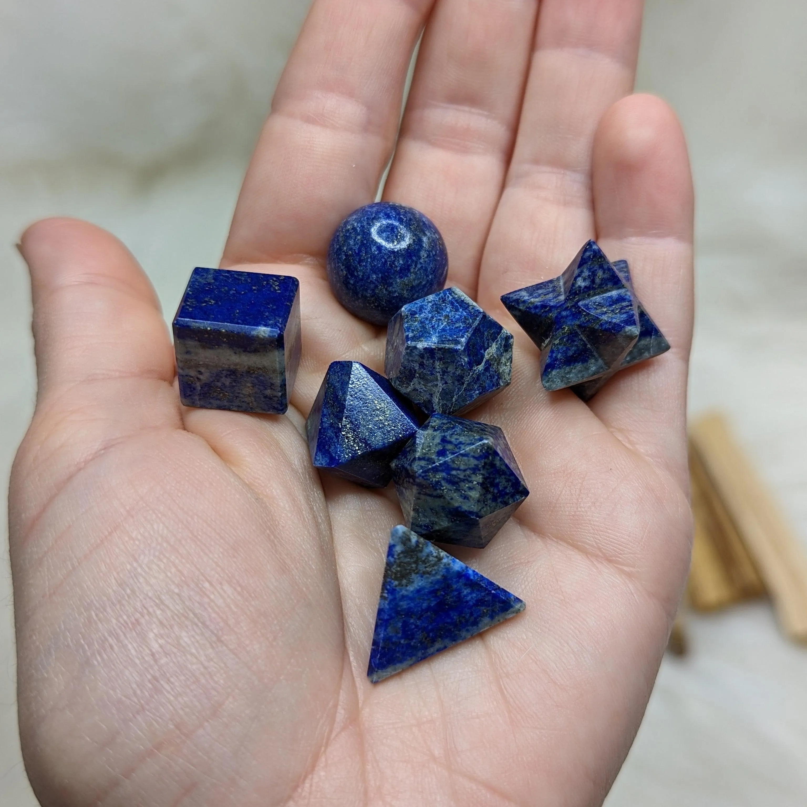 Sacred Geometry (Platonic solids) Blue Lapis Lazuli~  7 Shape Crystal Set