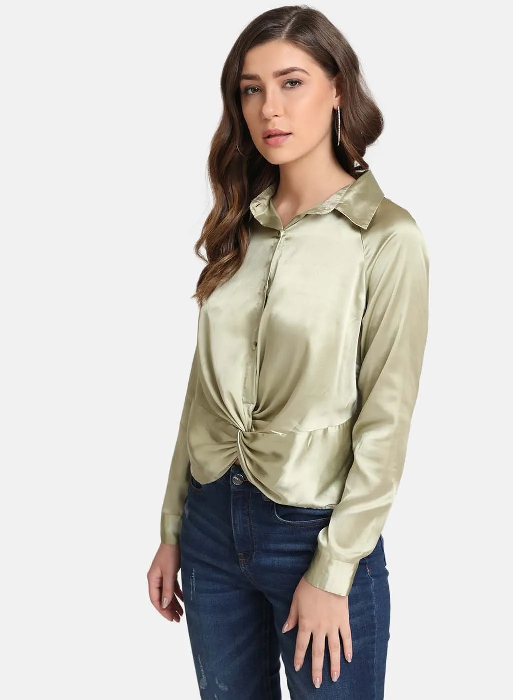 Satin Shirt With Front Twist