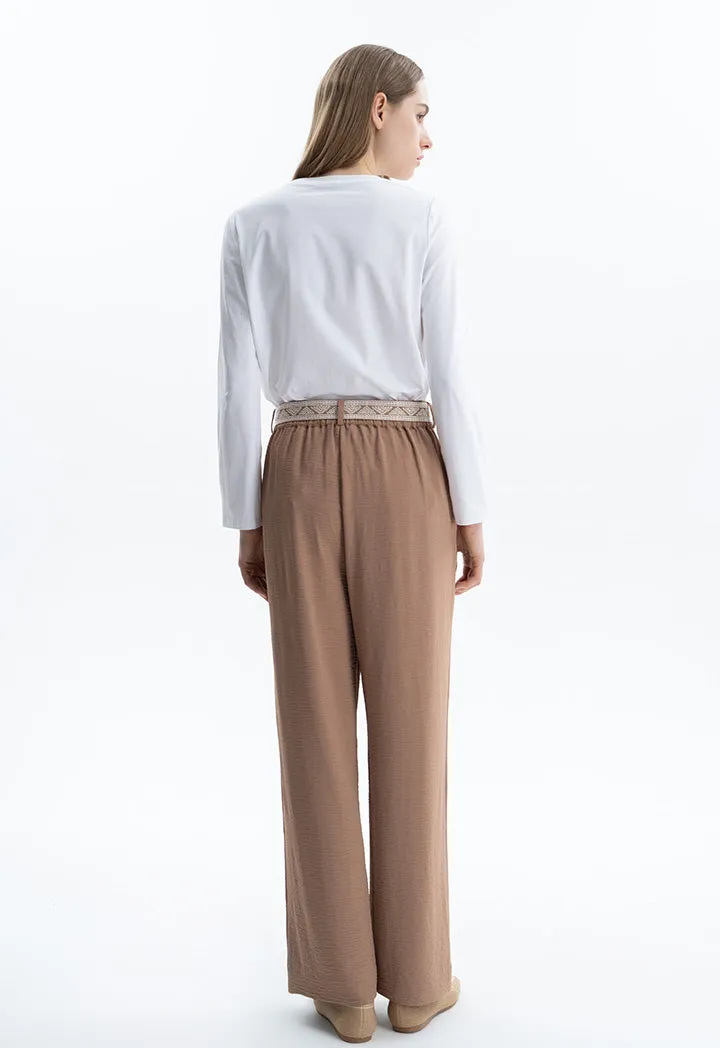 Solid Trouser With Embroidered Belt