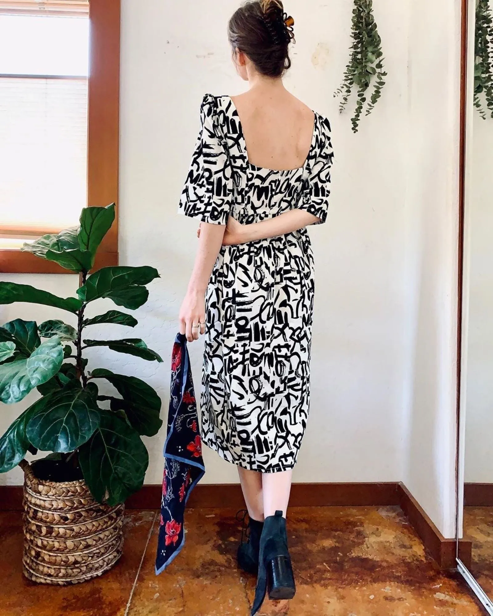 Suzan Dress / Milk + Black Brushstroke Cotton