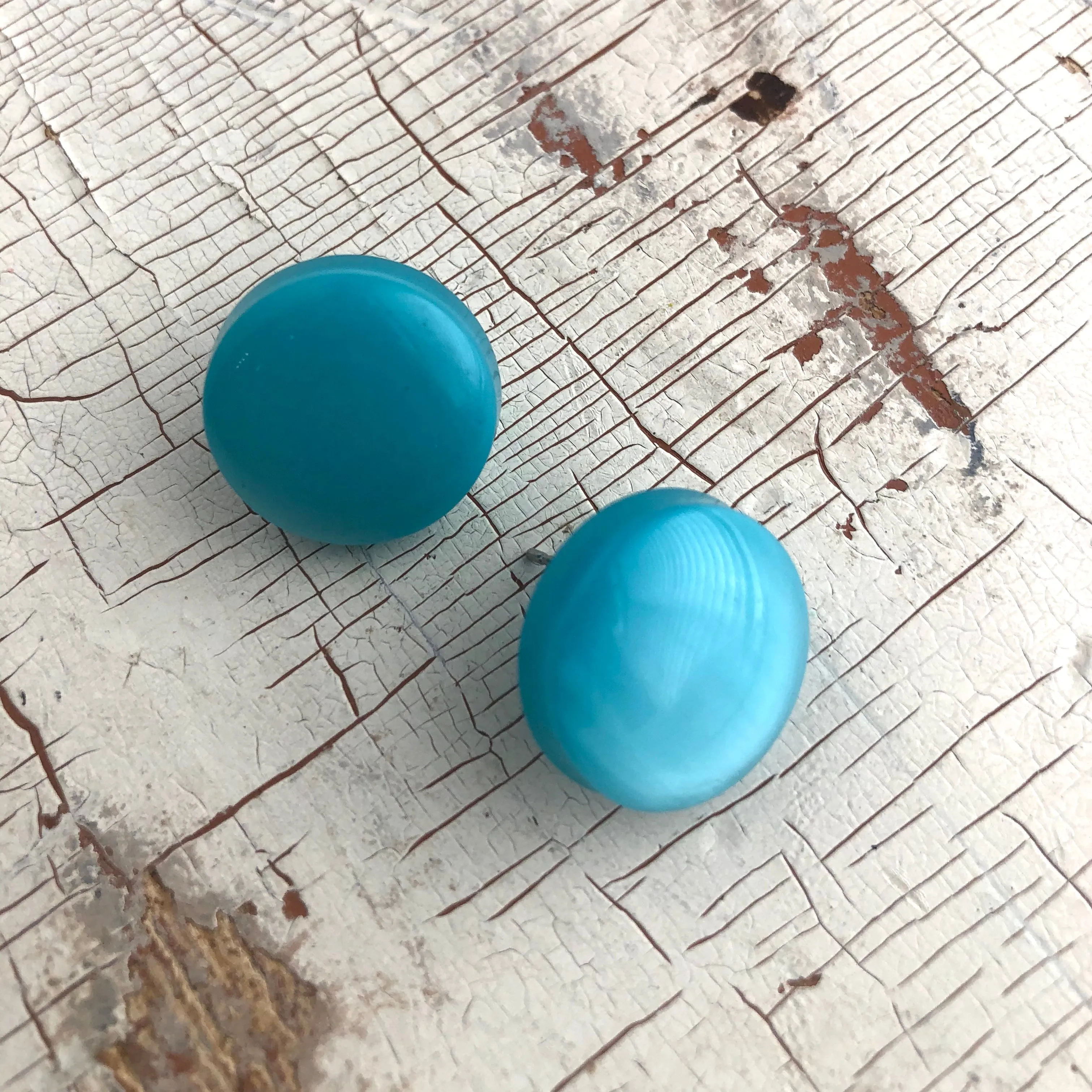 Teal Moonglow Beveled Disc Stud Earrings