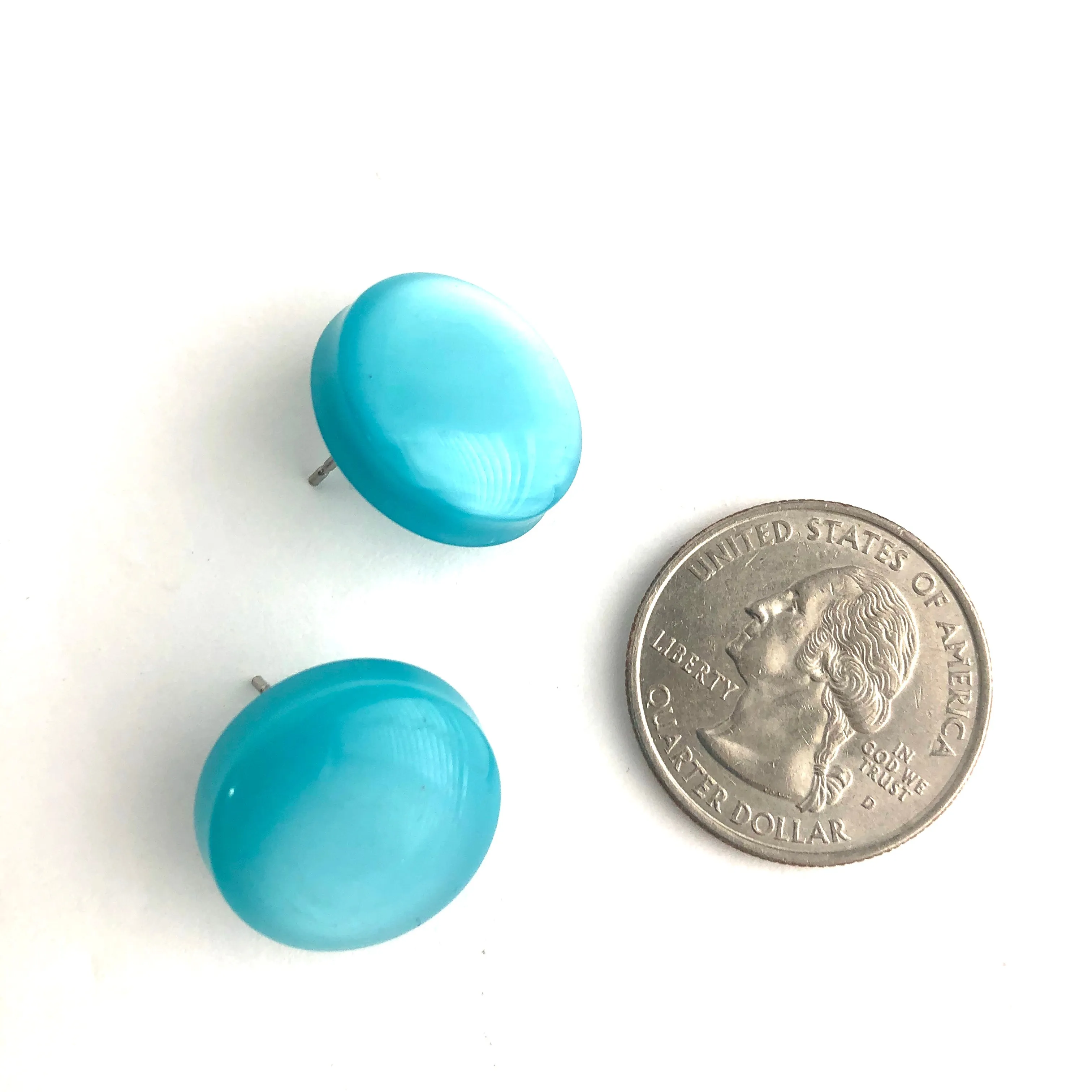 Teal Moonglow Beveled Disc Stud Earrings