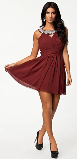 Trim Cross Front Dress Red