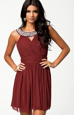 Trim Cross Front Dress Red