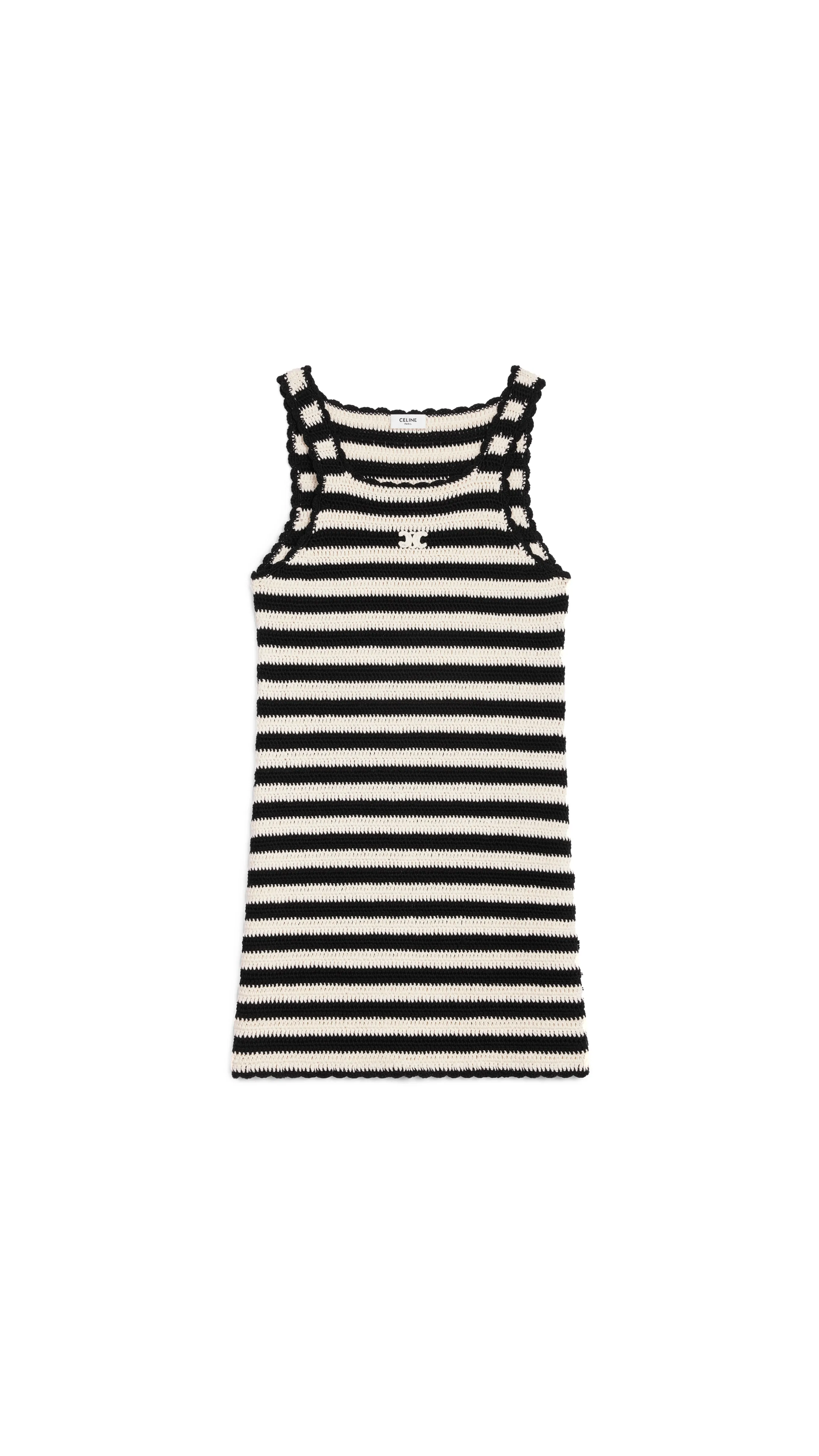 Triomphe Striped Mini Dress in Crocheted Cotton - Black/White