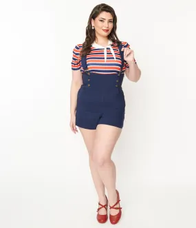 Unique Vintage Plus Size Navy Pinafore Shorts