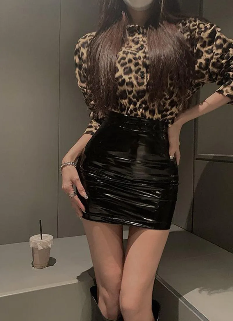 Unleash Your Gothic Side with our Glossy PU Leather Mini Skirt