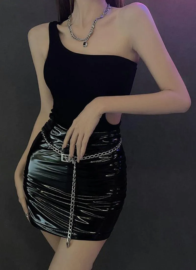 Unleash Your Gothic Side with our Glossy PU Leather Mini Skirt