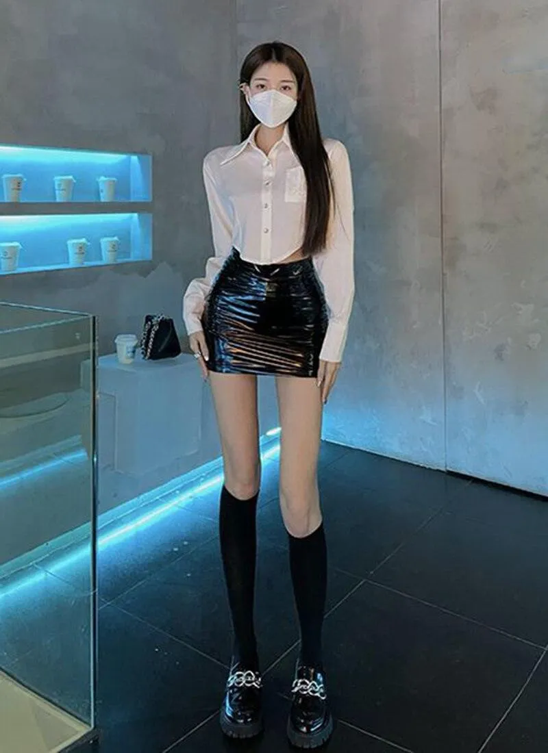 Unleash Your Gothic Side with our Glossy PU Leather Mini Skirt