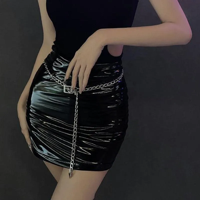 Unleash Your Gothic Side with our Glossy PU Leather Mini Skirt