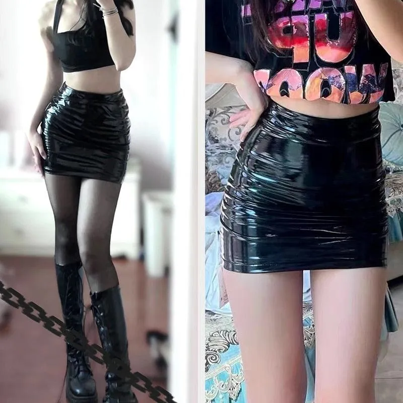 Unleash Your Gothic Side with our Glossy PU Leather Mini Skirt