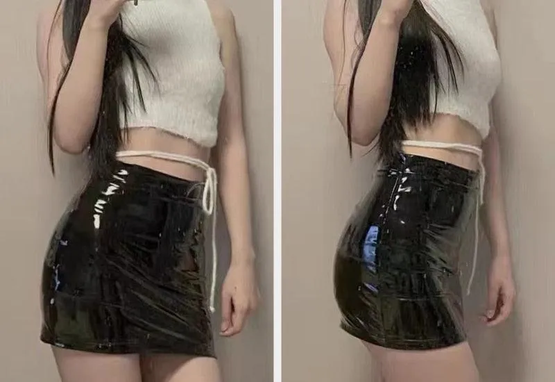 Unleash Your Gothic Side with our Glossy PU Leather Mini Skirt