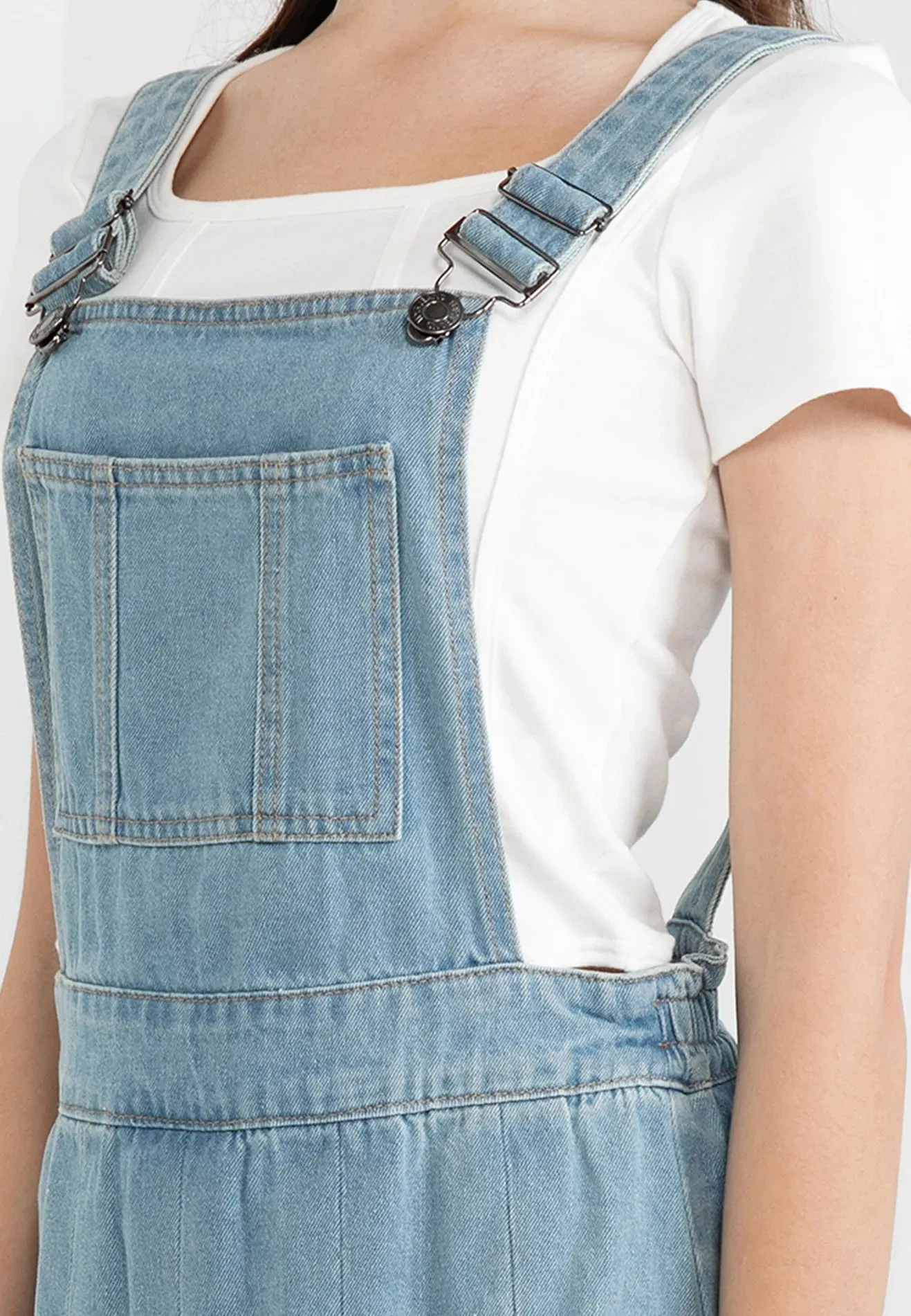 VOIR JEANS Denim Pinafore Pleated Dress