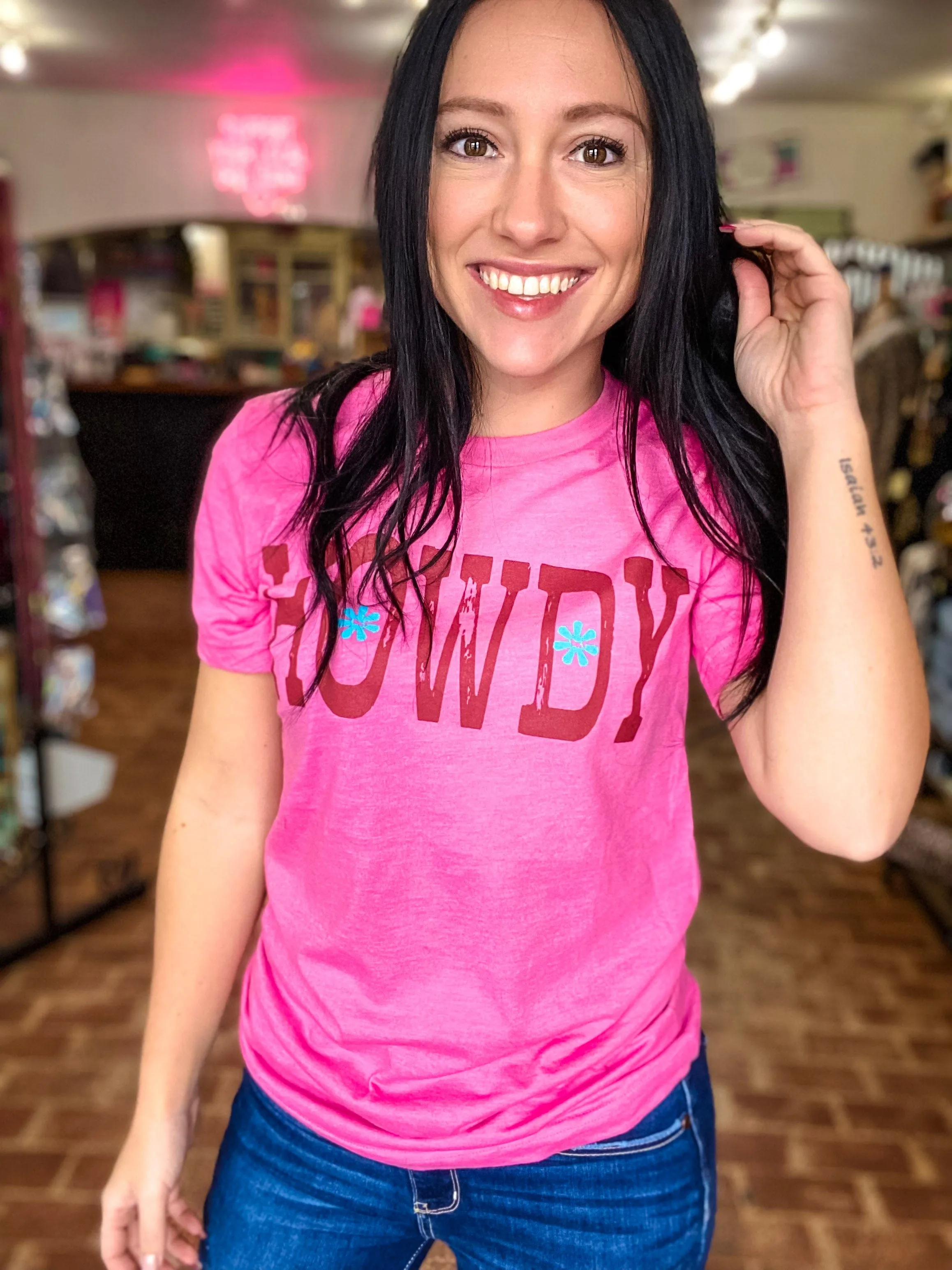 Western Howdy Tee- Pink