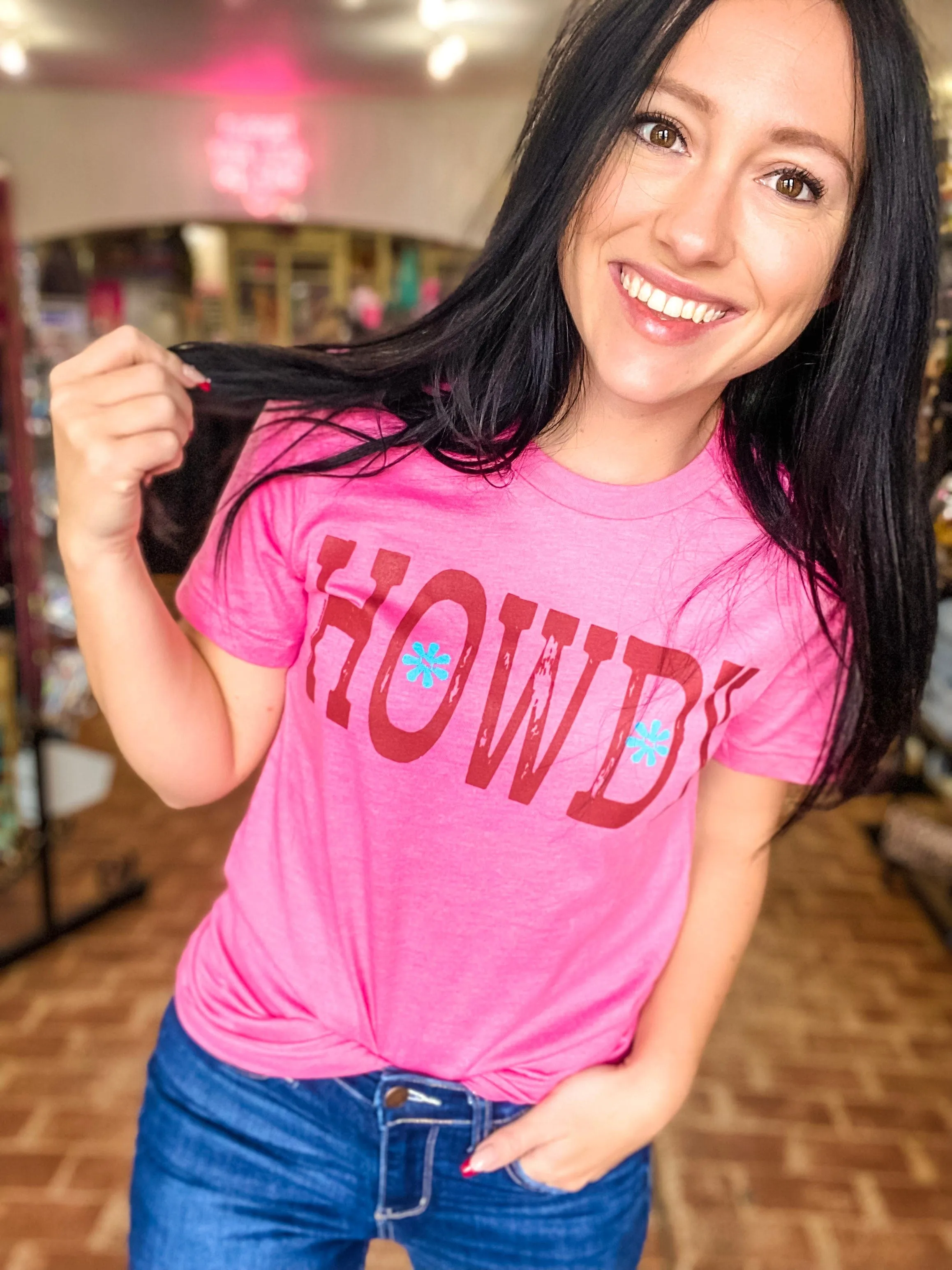 Western Howdy Tee- Pink