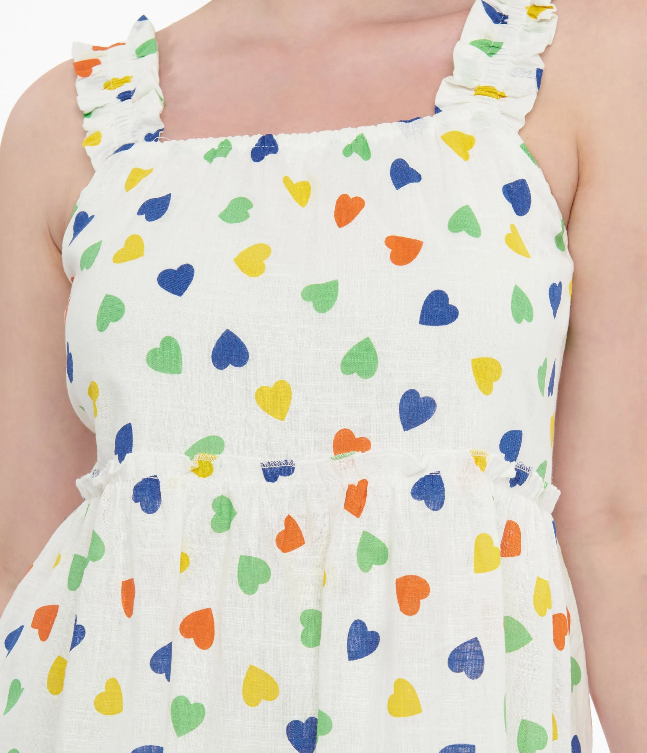 White & Rainbow Heart Cotton Shift Dress